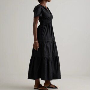Quince Black 100% Organic Cotton Poplin Tiered Maxi Dress Size L